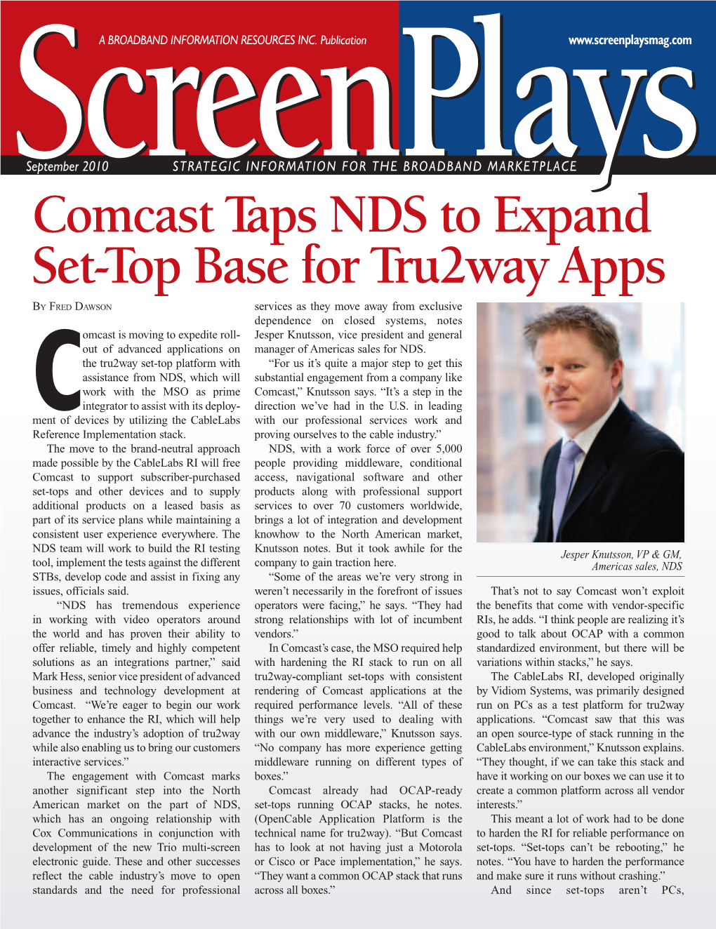 Comcast Taps NDS to Expand Set-Top Base for Tru2way Apps