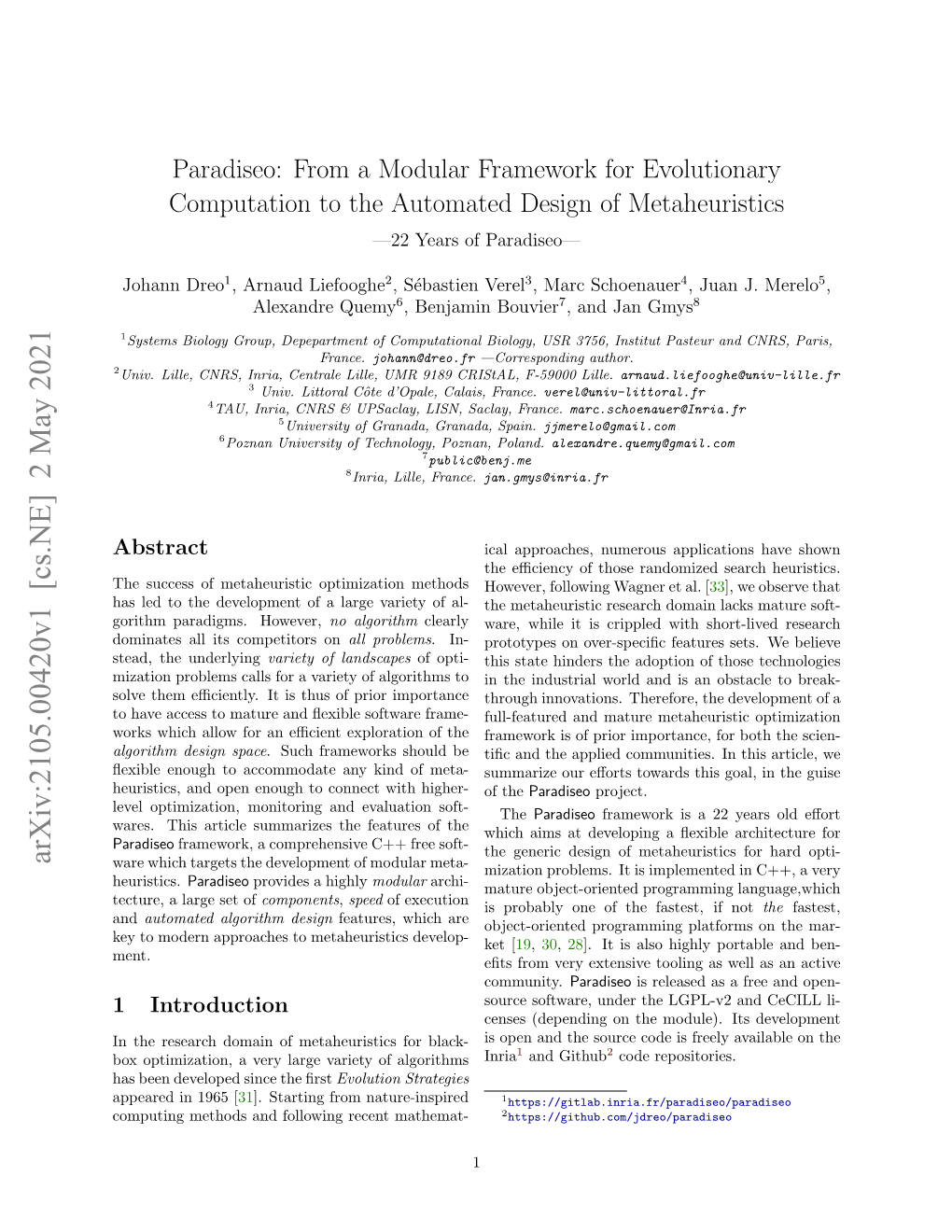 Paradiseo: from a Modular Framework for Evolutionary Computation to the Automated Design of Metaheuristics---22 Years of Paradiseo