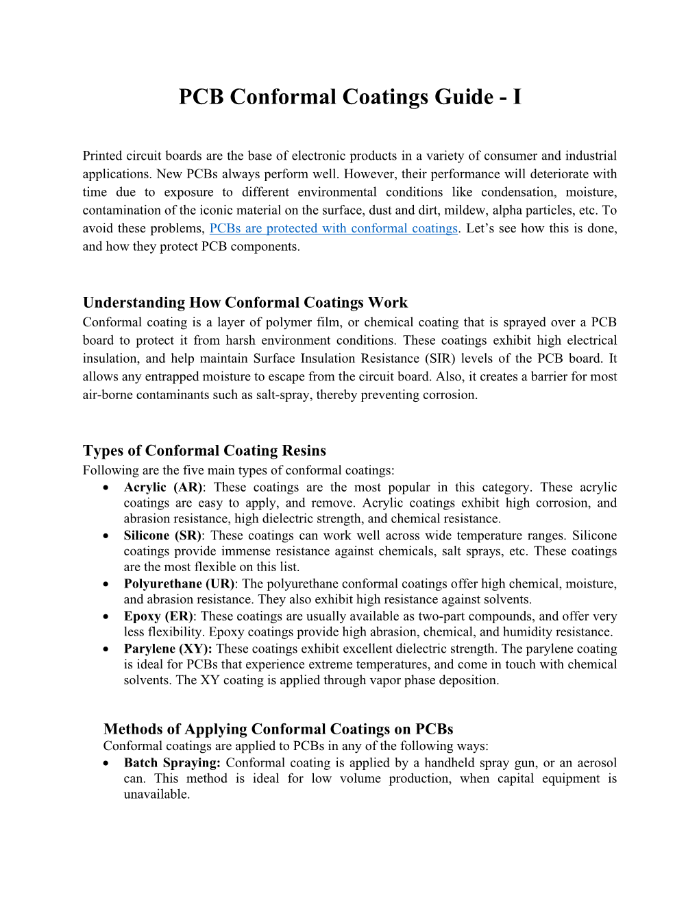 PCB Conformal Coatings Guide - I