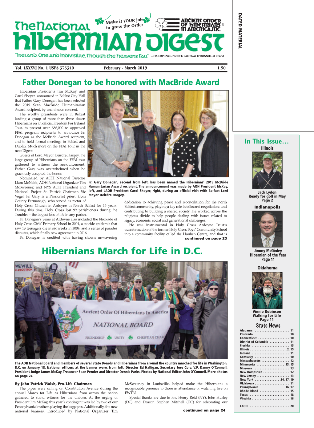 Hibernians March for Life in D.C. Hibernian of the Year Page 11 Oklahoma