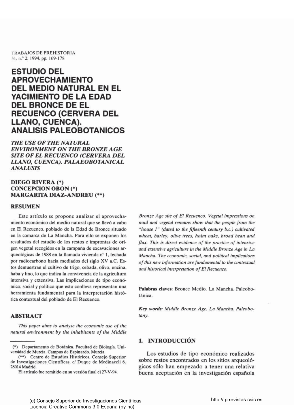 (CERVERA DEL LLANO, CUENCA). Anallsis PALEOBOTANICOS the USE of the NATURAL ENVIRONMENT on the BRONZE AGE SITE of EL RECUENCO (CERVERA DEL LLANO