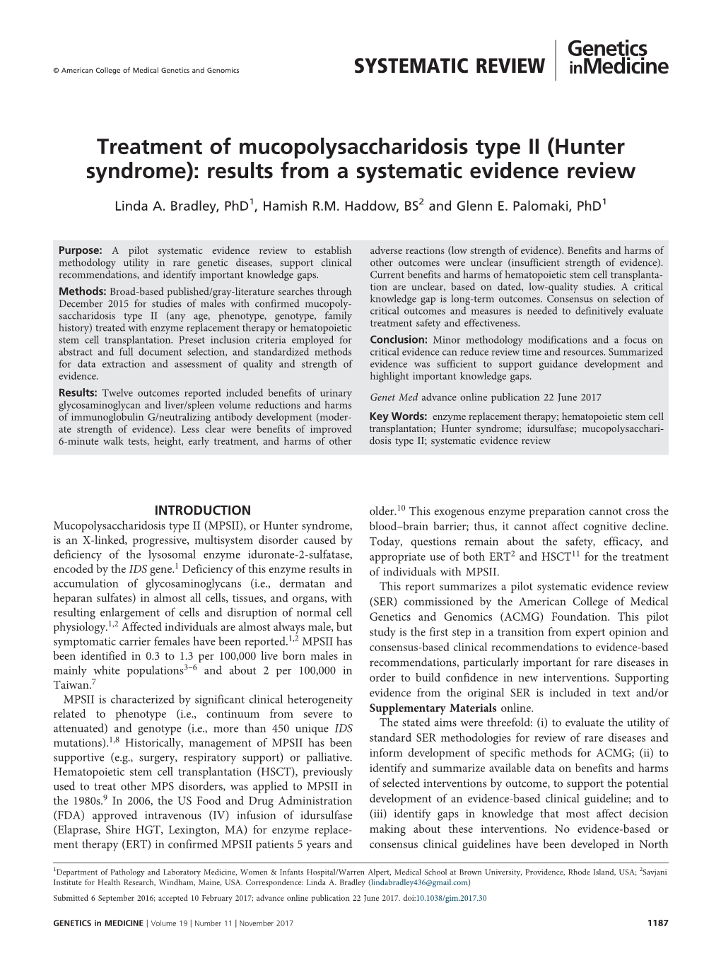 Hunter Syndrome): Results from a Systematic Evidence Review