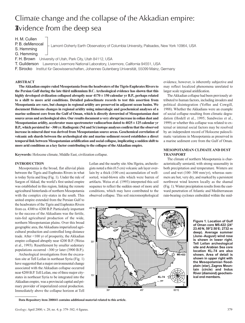 Climate Change and the Collapse of the Akkadian Empire: Evidence from the Deep Sea