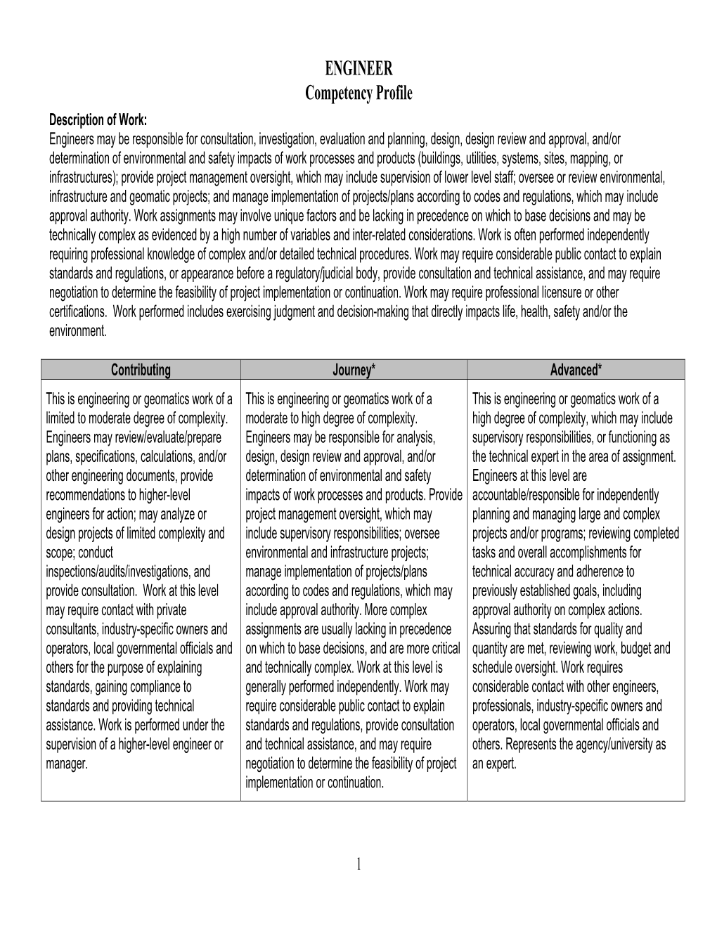 ENGINEER Competency Profile