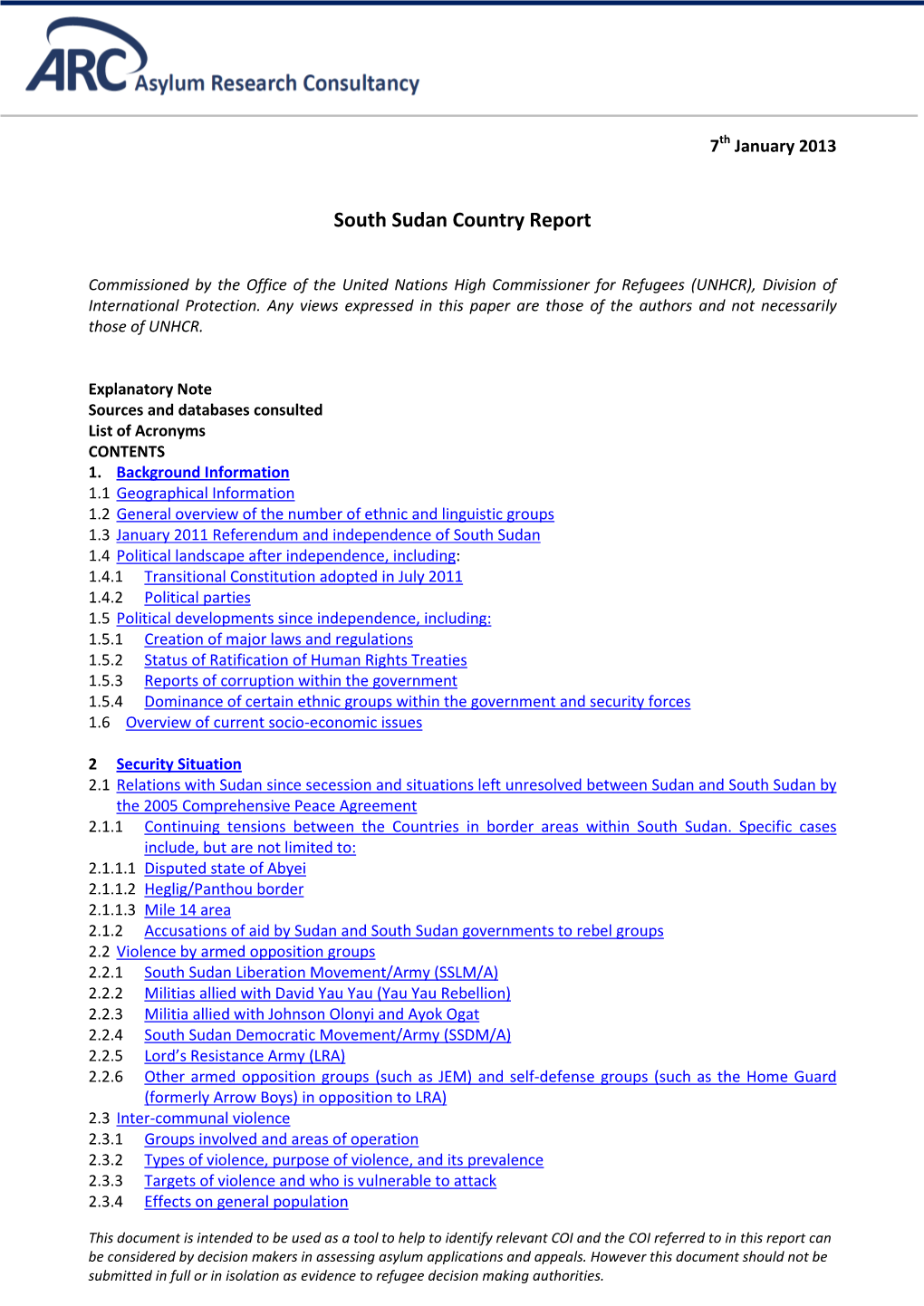 South Sudan Country Report