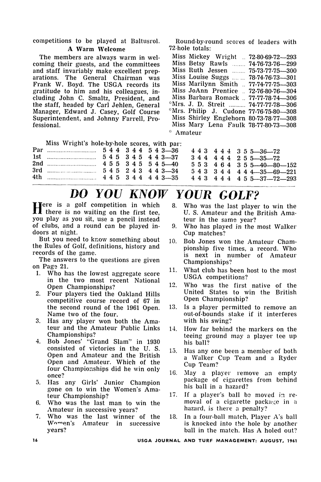 DO YOU KNOW YOUR GOLF? Ere Is a Golf Competition in Which 8