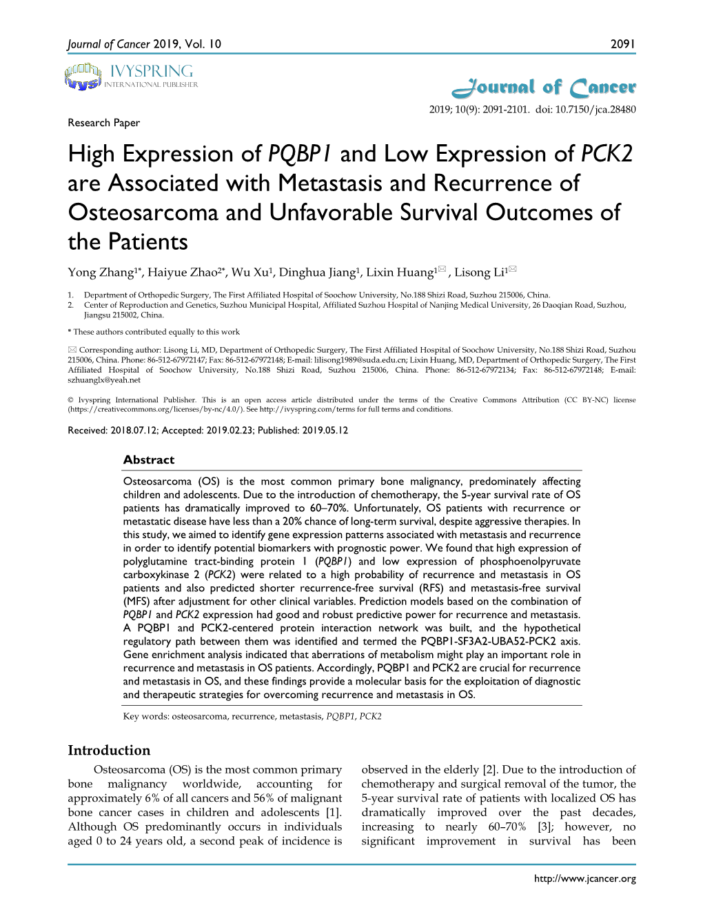 High Expression of PQBP1 and Low Expression of PCK2 Are Associated