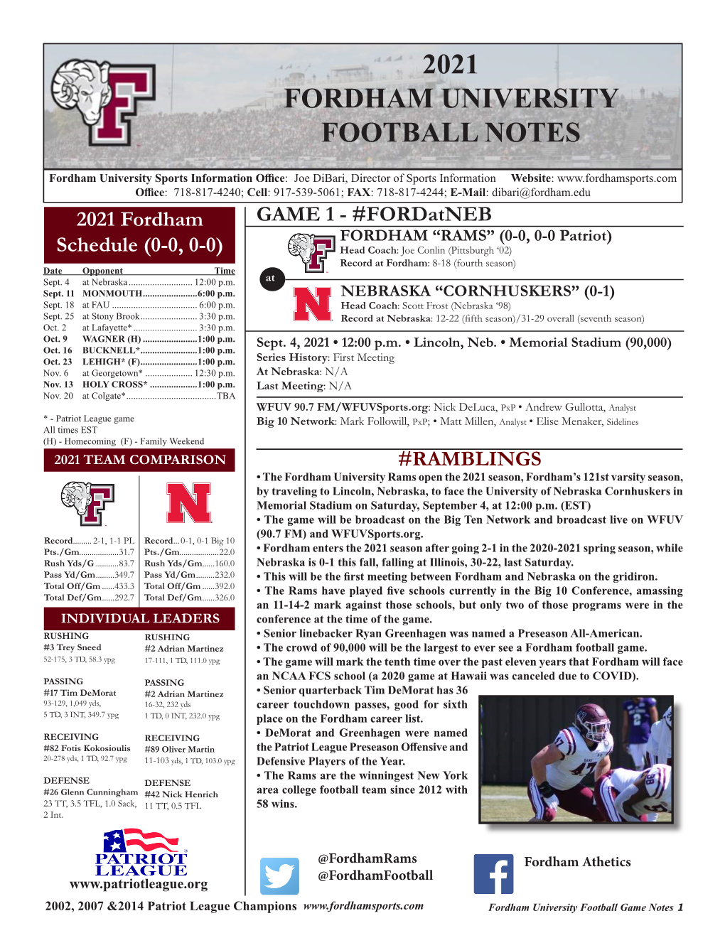 2021 Fordham University Football Notes