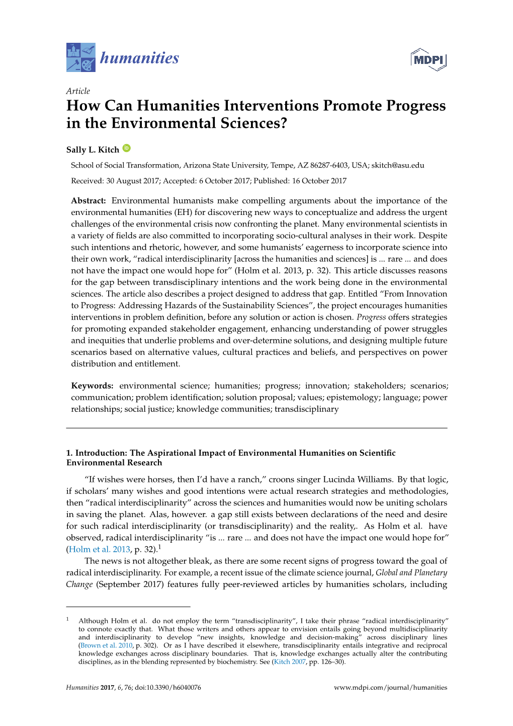 How Can Humanities Interventions Promote Progress in the Environmental Sciences?