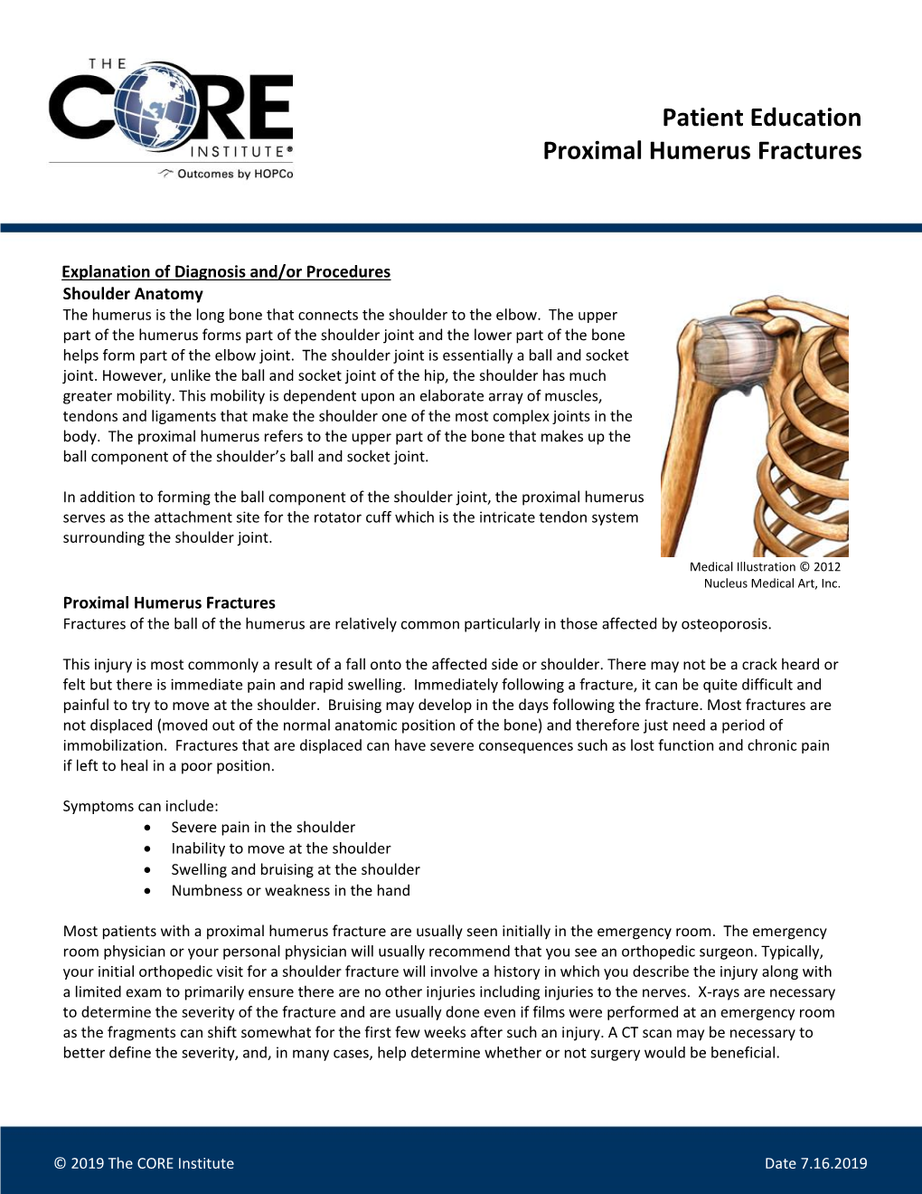 Patient Education Proximal Humerus Fractures