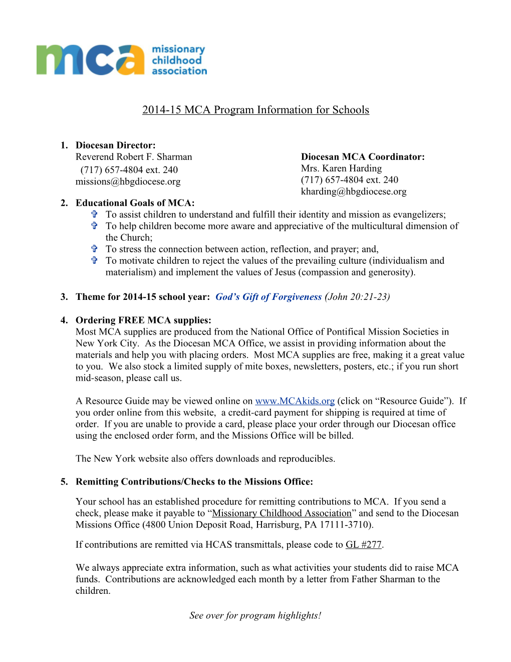 2014-15 MCA Program Information for Schools