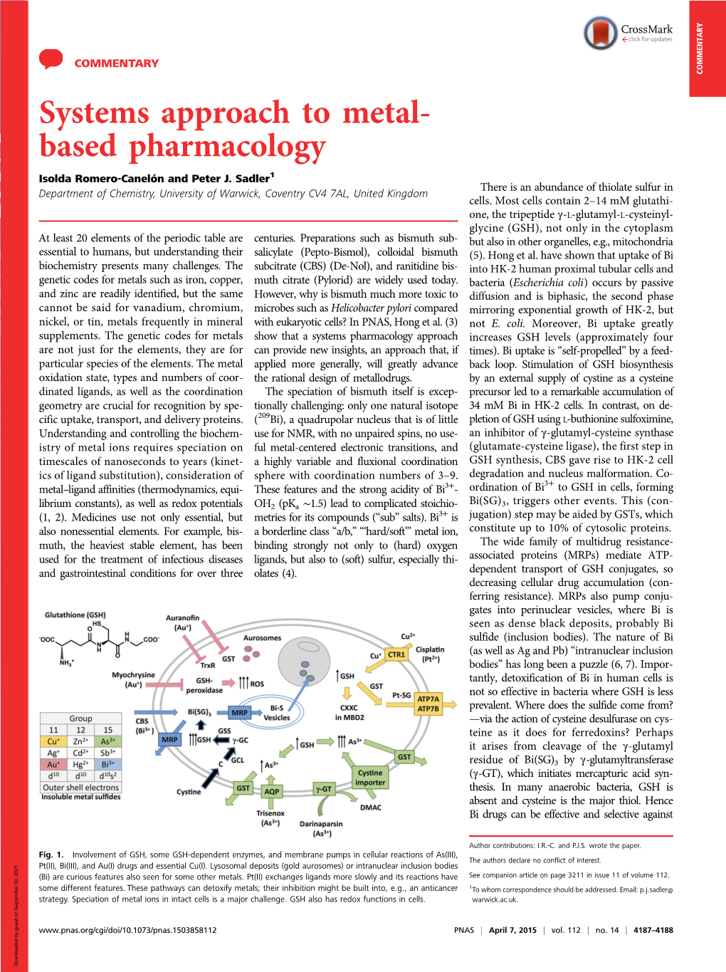 Systems Approach to Metal- Based Pharmacology Isolda Romero-Canelón and Peter J