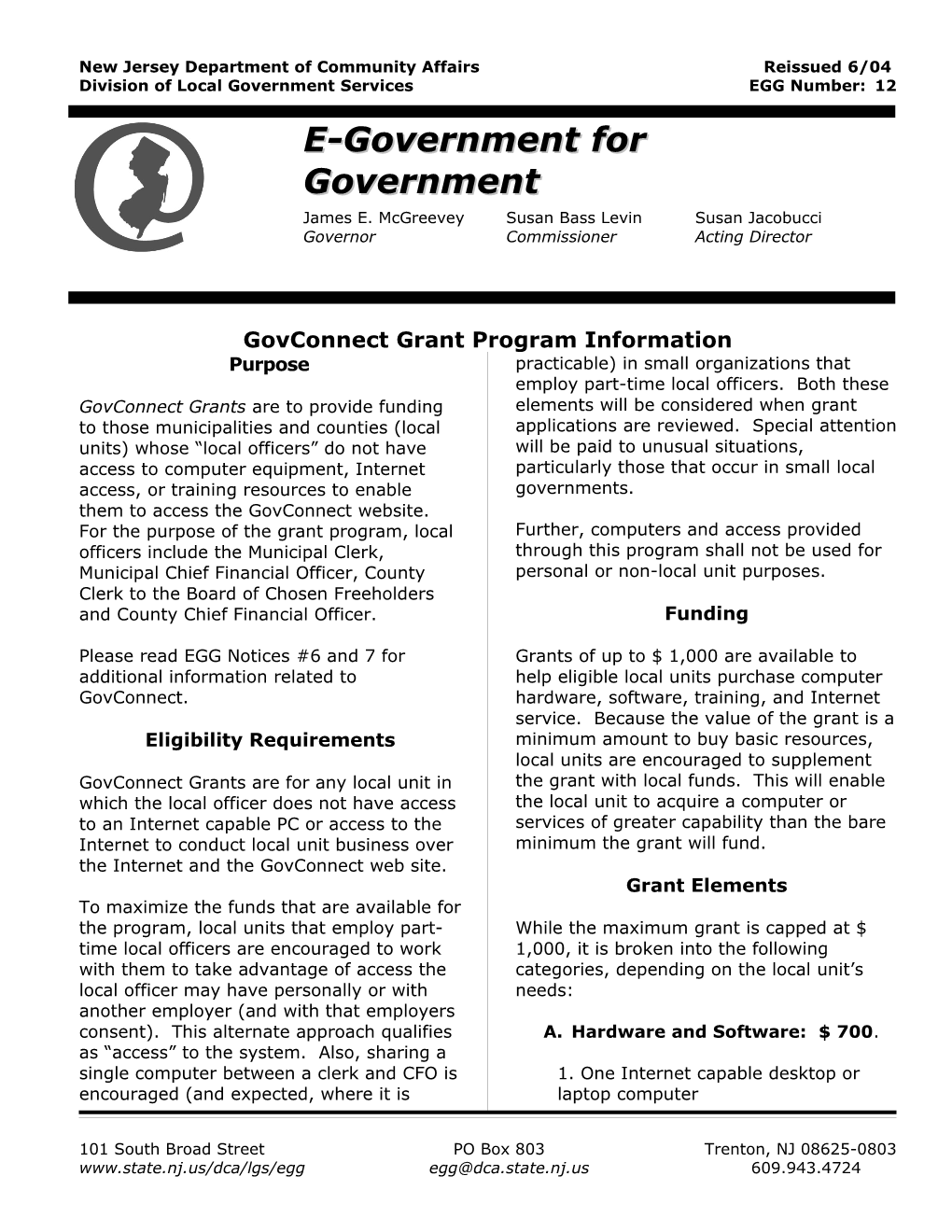 Govconnect Grant Program Information June 2004