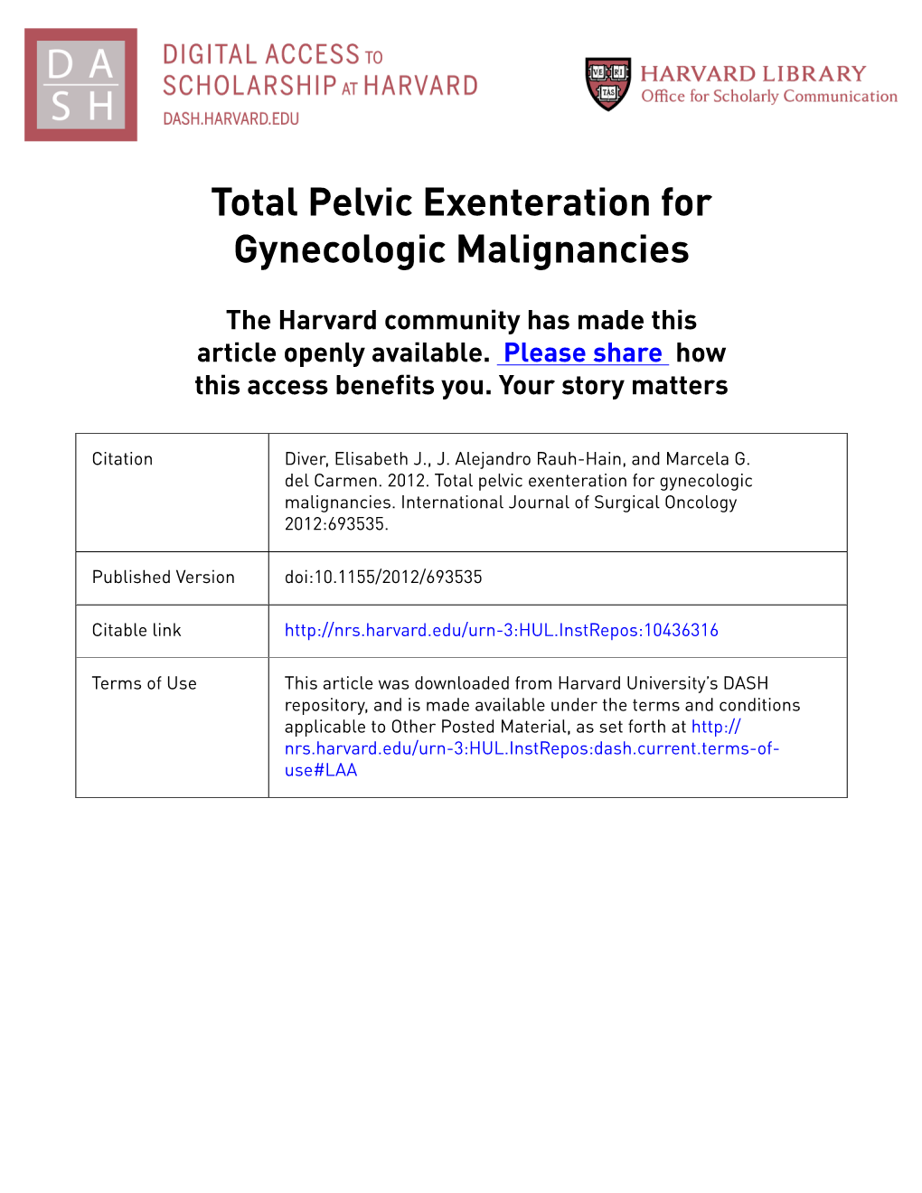 Total Pelvic Exenteration for Gynecologic Malignancies