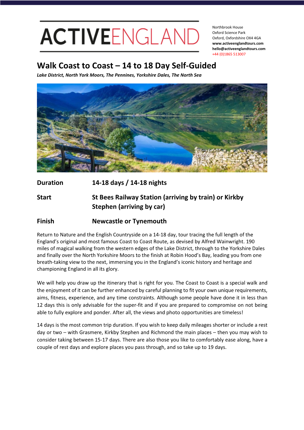 Walk Coast to Coast – 14 to 18 Day Self-Guided Lake District, North York Moors, the Pennines, Yorkshire Dales, the North Sea