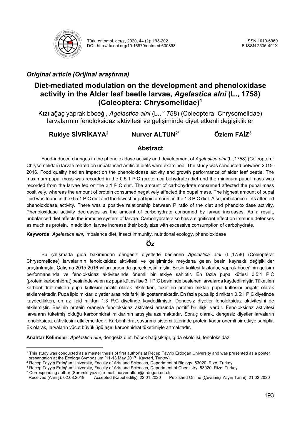 Diet-Mediated Modulation on the Development And