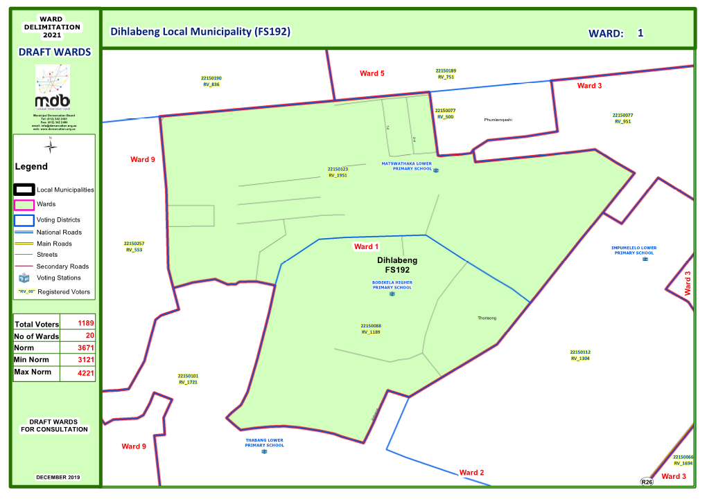 WARD: Dihlabeng Local Municipality (FS192) 1 DRAFT WARDS