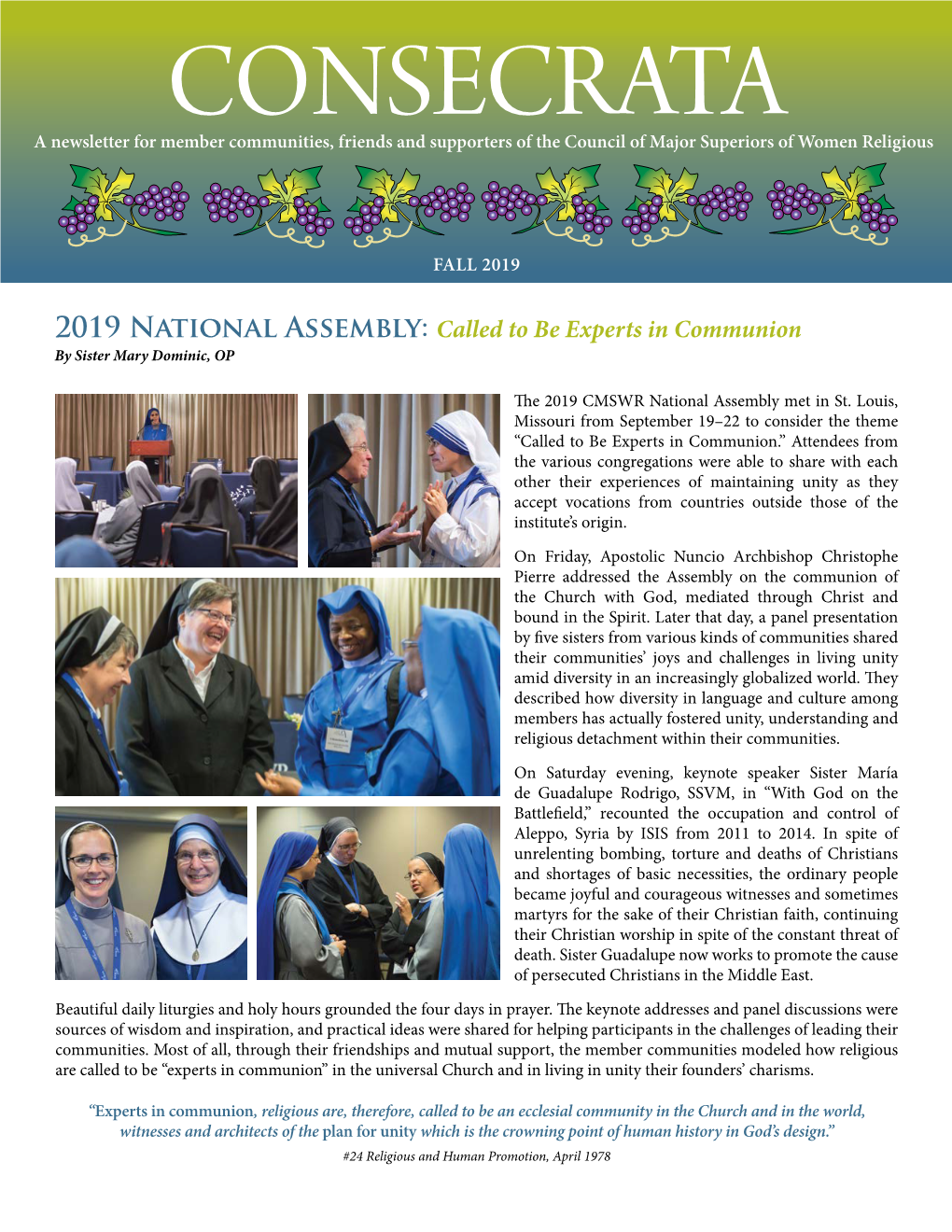 2019 National Assembly: Called to Be Experts in Communion by Sister Mary Dominic, OP