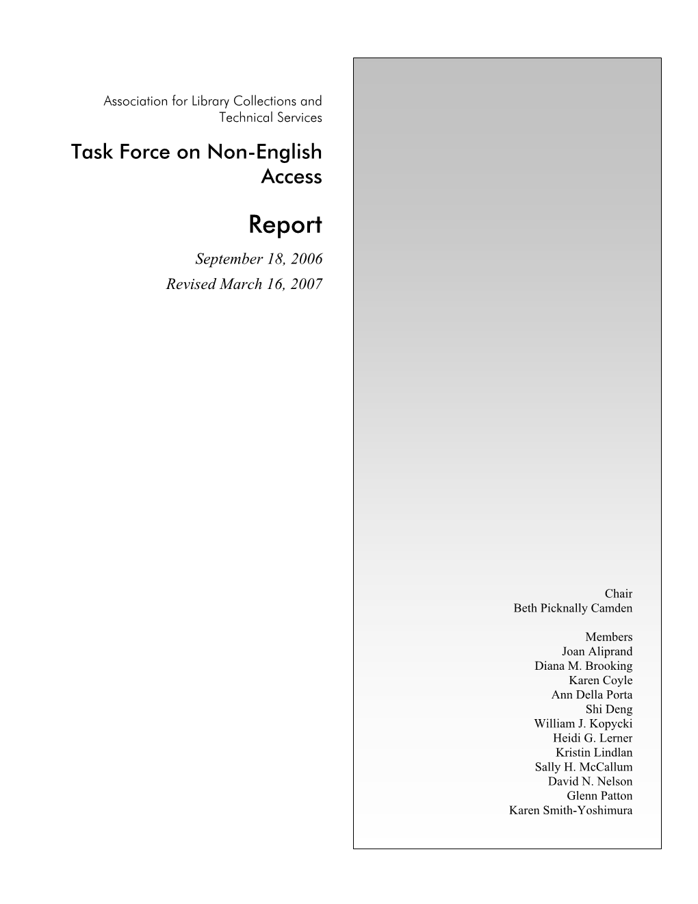 Task Force on Non-English Access: Report