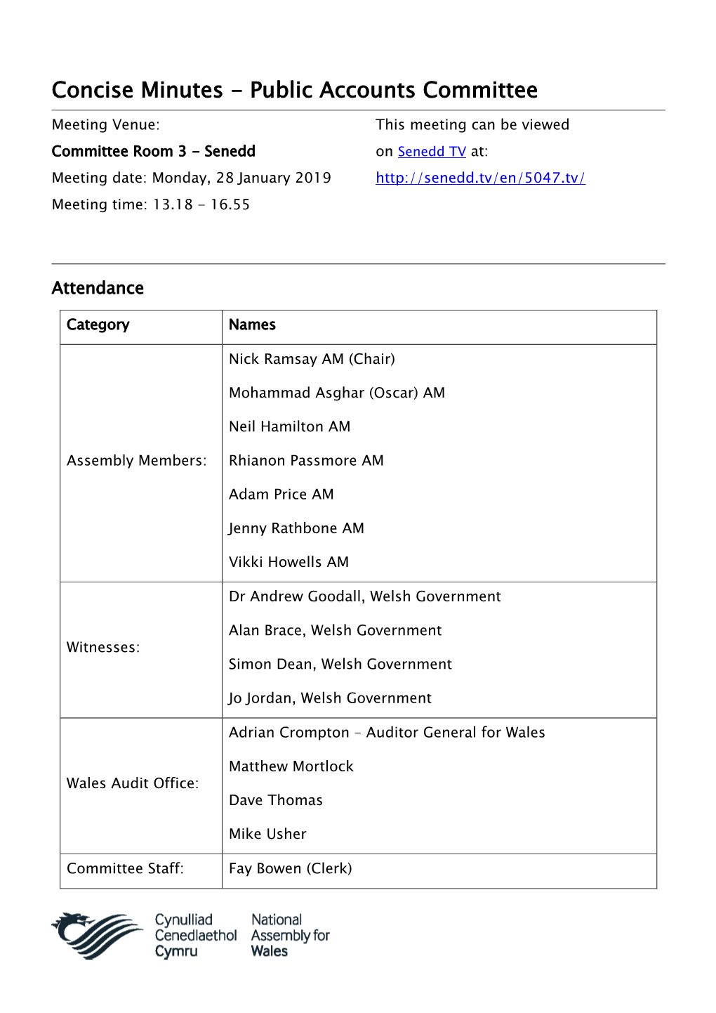 Concise Minutes - Public Accounts Committee