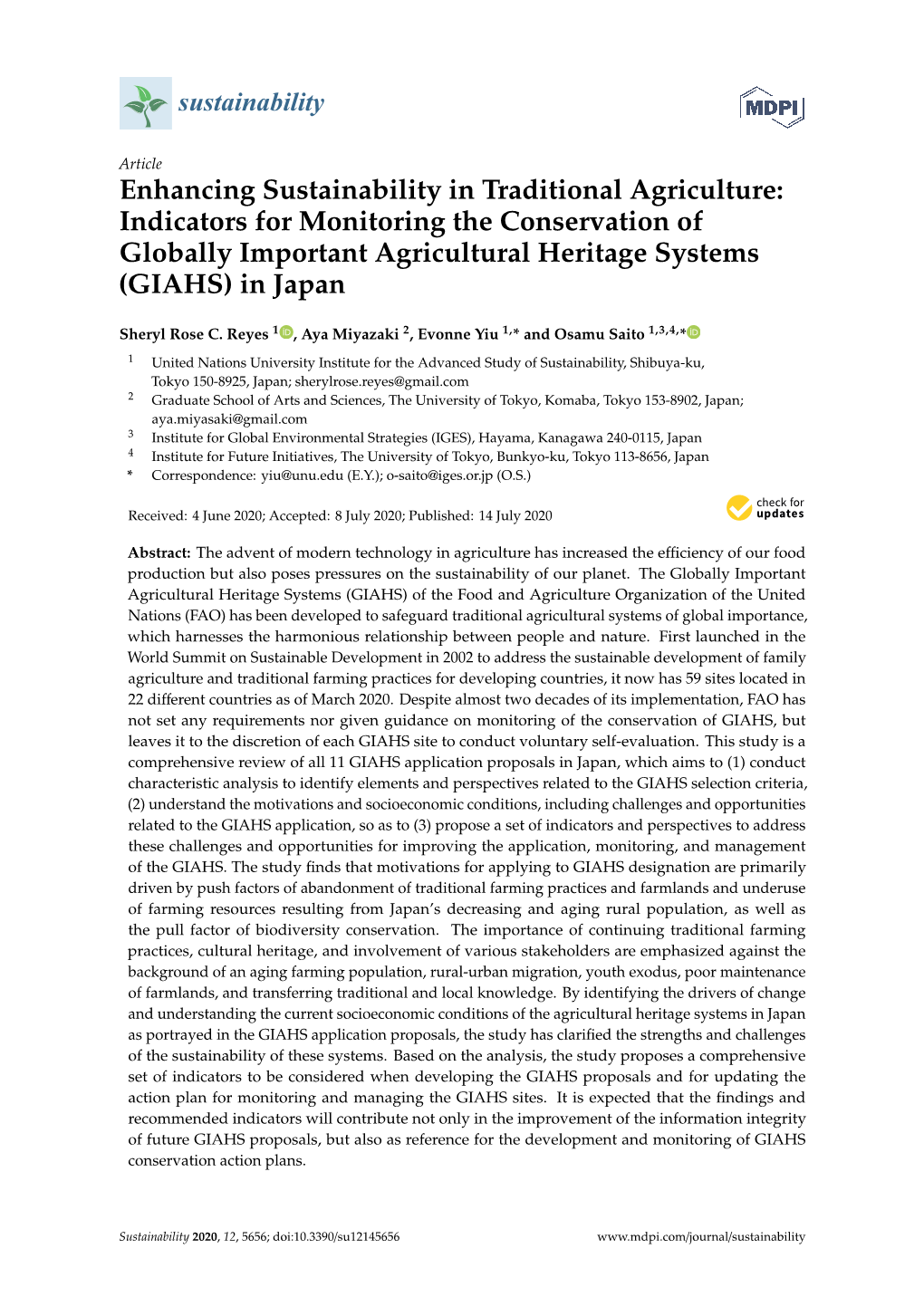 Indicators for Monitoring the Conservation of Globally Important Agricultural Heritage Systems (GIAHS) in Japan