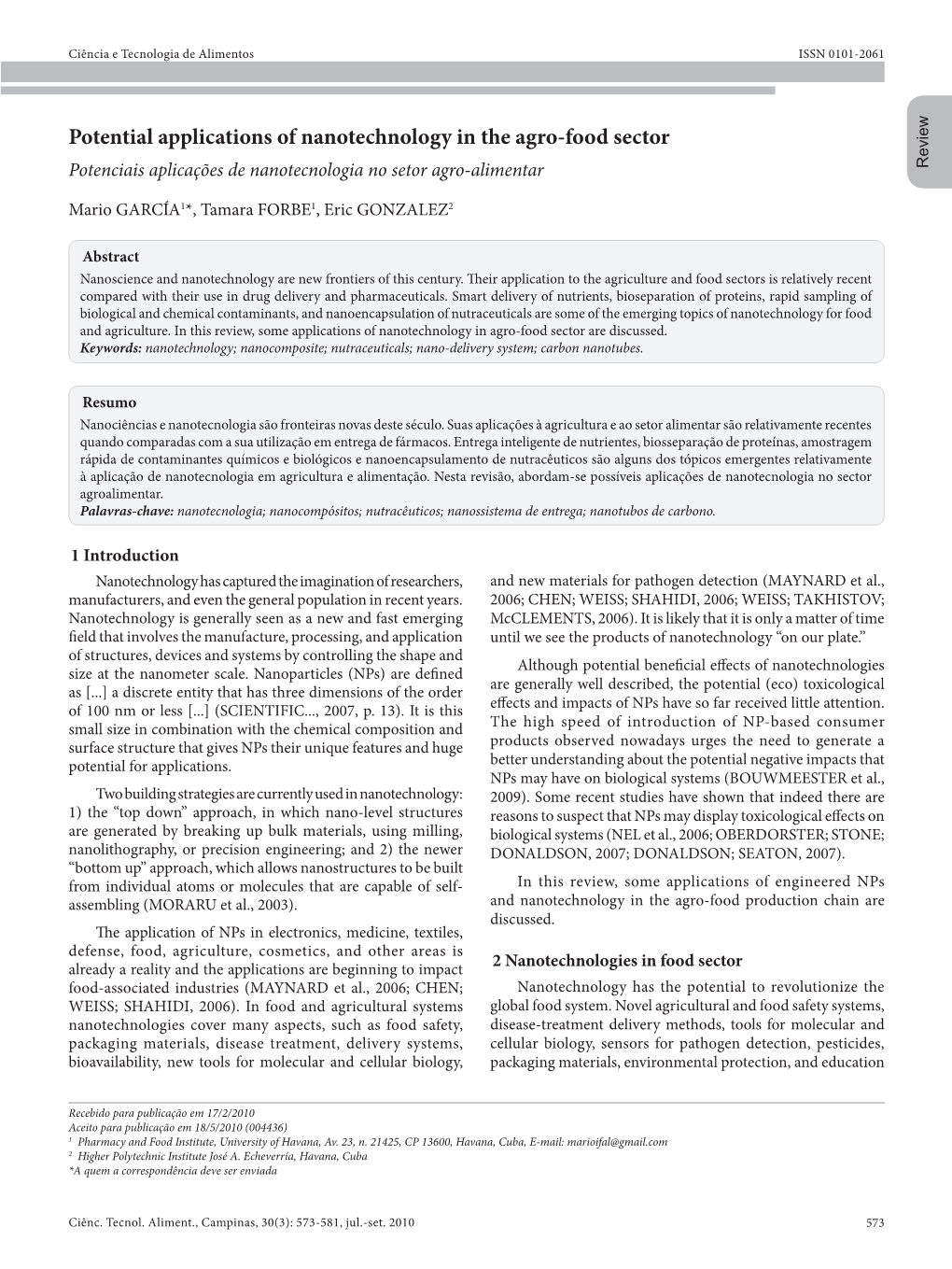 Potential Applications of Nanotechnology in the Agro-Food Sector