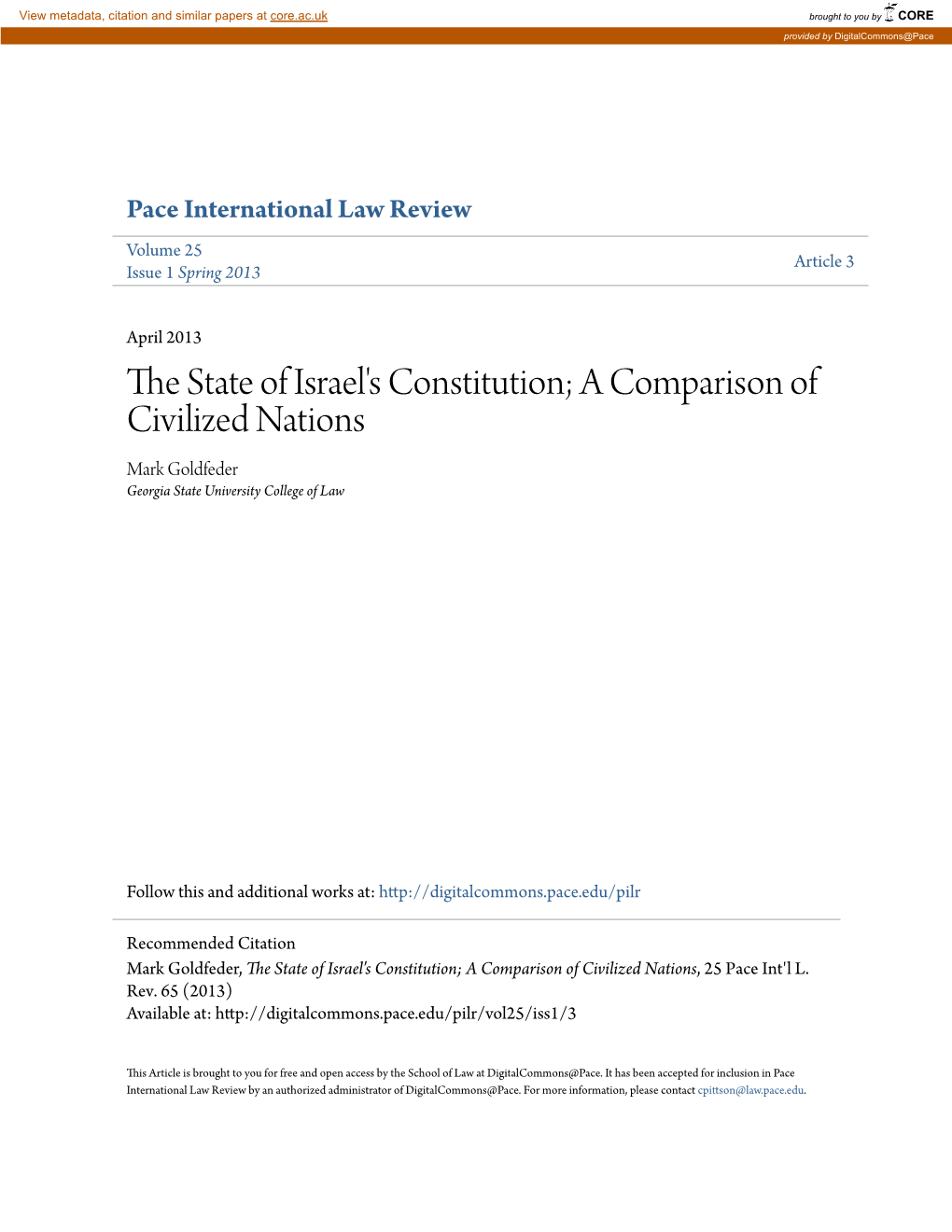 The State of Israel's Constitution; a Comparison of Civilized Nations, 25 Pace Int'l L