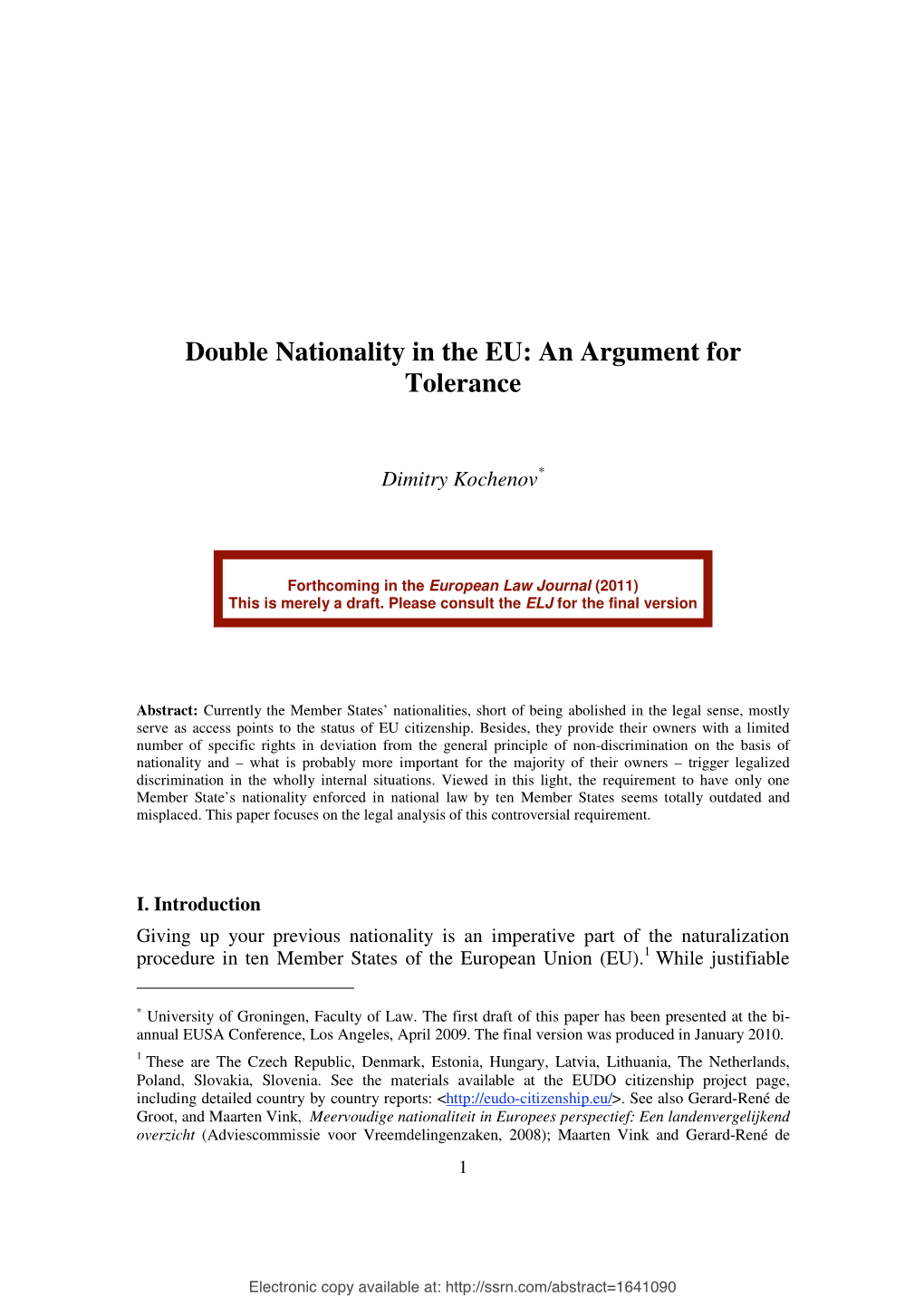 Double Nationality in the EU: an Argument for Tolerance