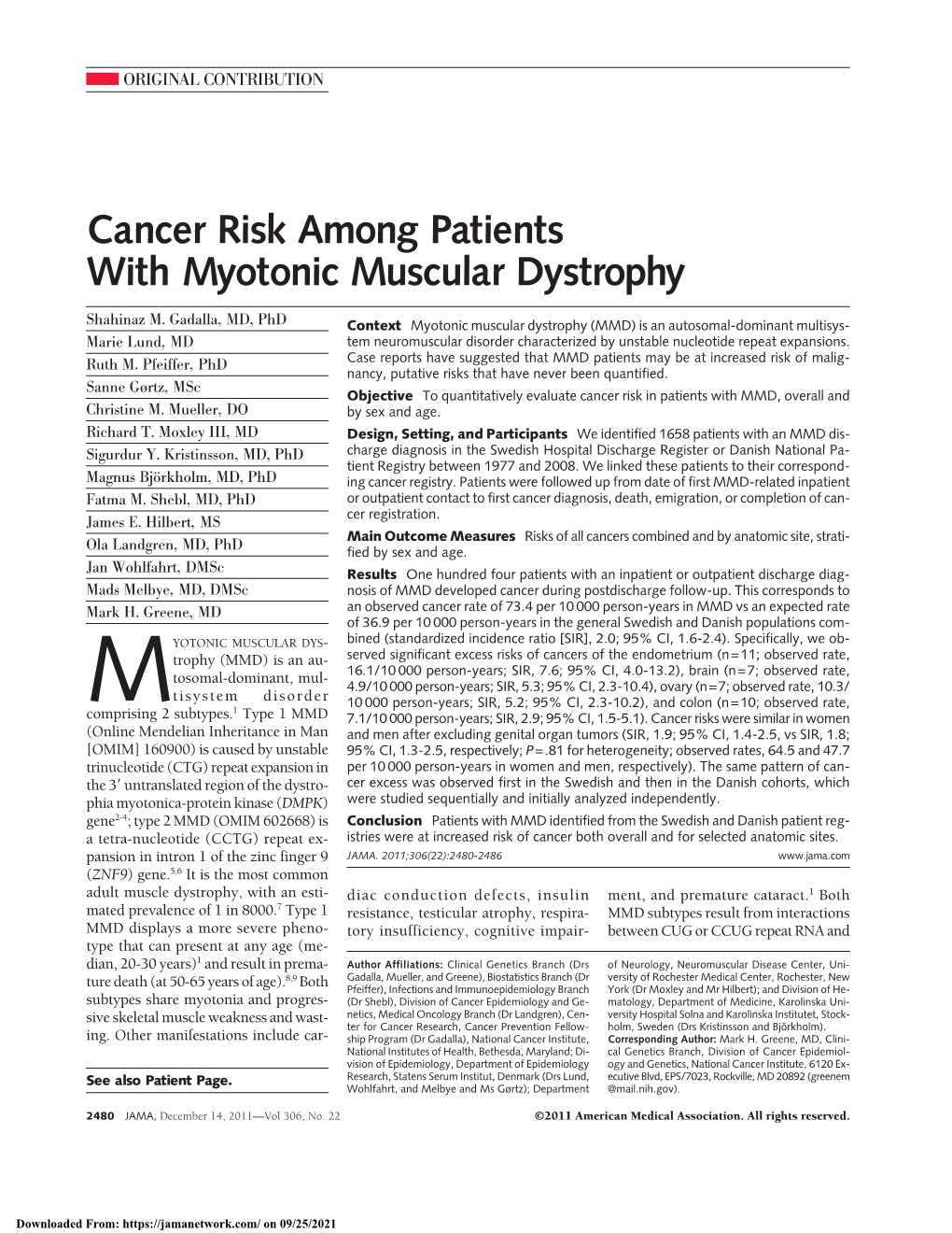 Cancer Risk Among Patients with Myotonic Muscular Dystrophy