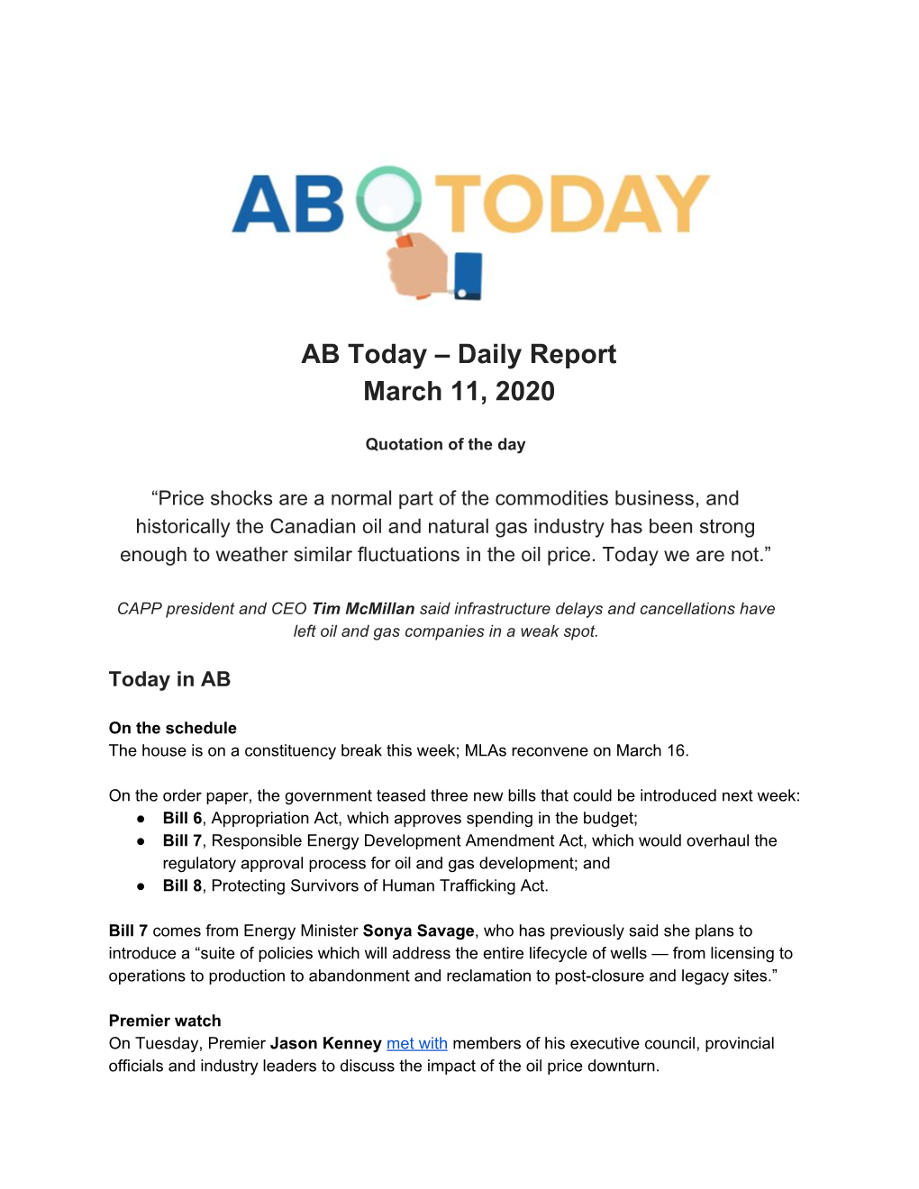 AB Today – Daily Report March 11, 2020