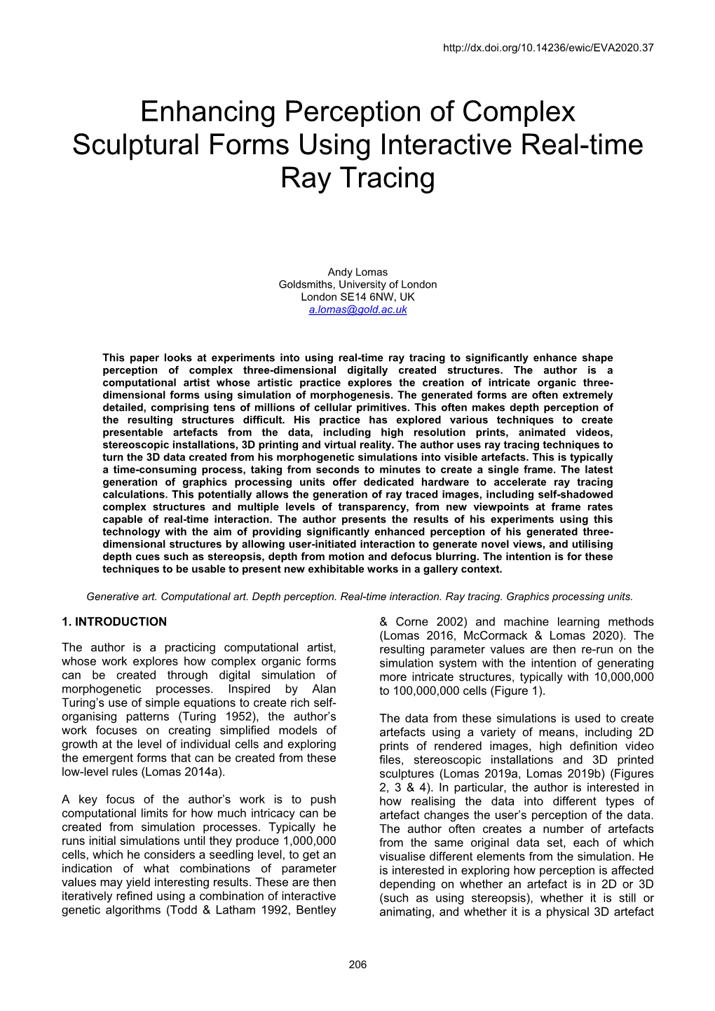 Enhancing Perception of Complex Sculptural Forms Using Interactive Real-Time Ray Tracing
