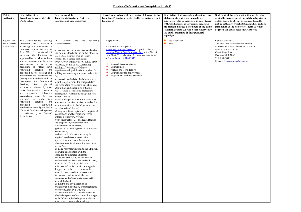 Freedom of Information Act Prerequisites - Article 17