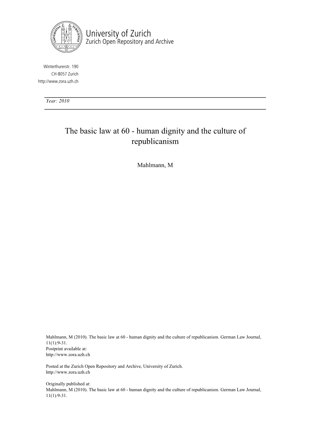 'The Basic Law at 60 – Human Dignity and the Culture of Republicanism'