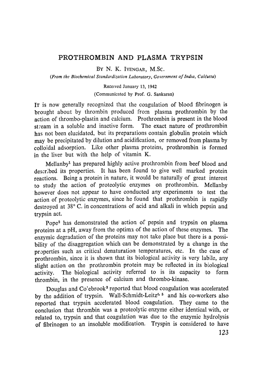 Prothrombin and Plasma Trypsin