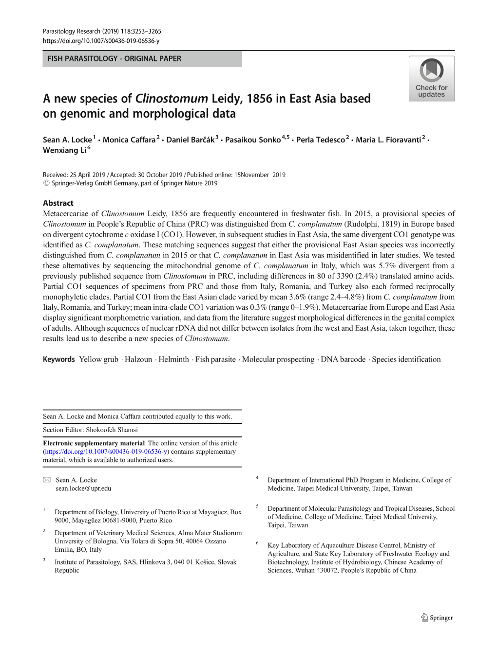 A New Species of Clinostomum Leidy, 1856 in East Asia Based on Genomic and Morphological Data