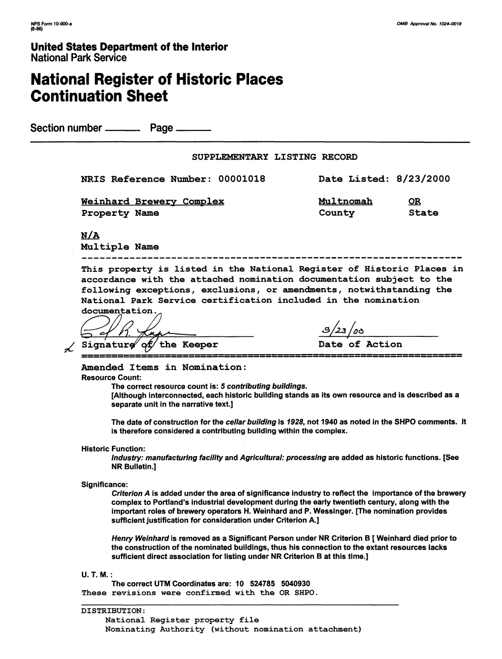 National Register of Historic Places Continuation Sheet