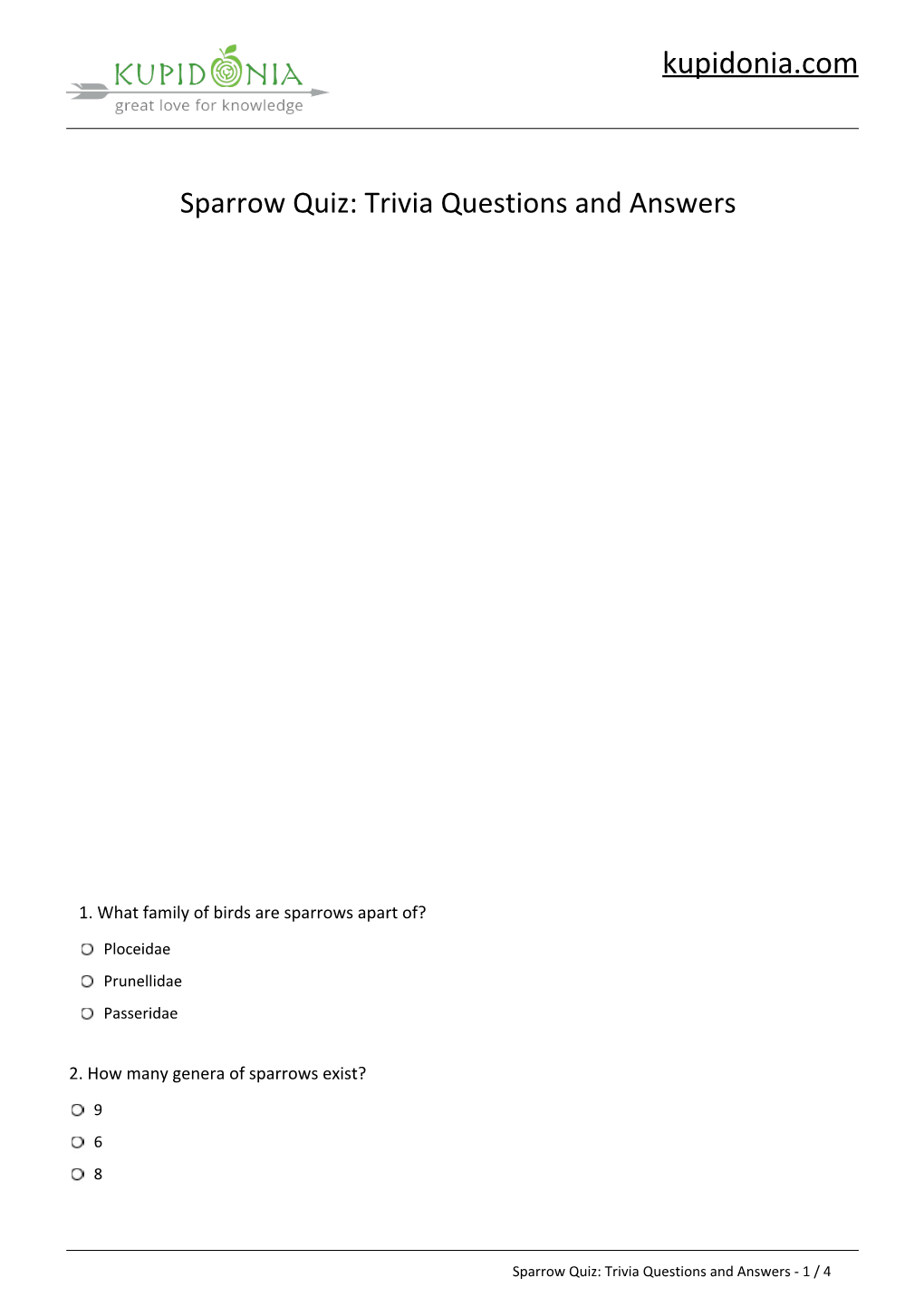 Sparrows Quiz: Questions and Answers