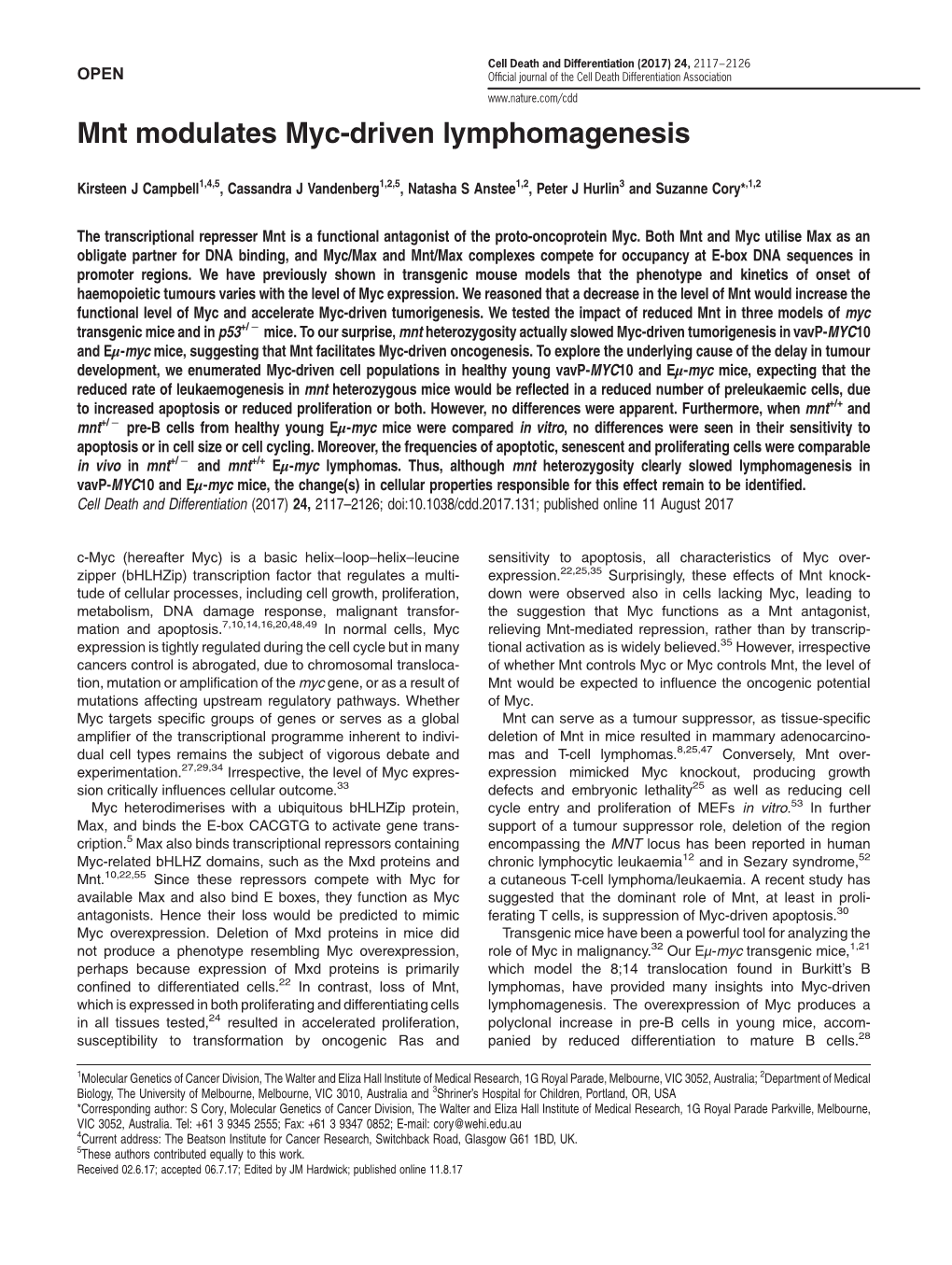 Mnt Modulates Myc-Driven Lymphomagenesis