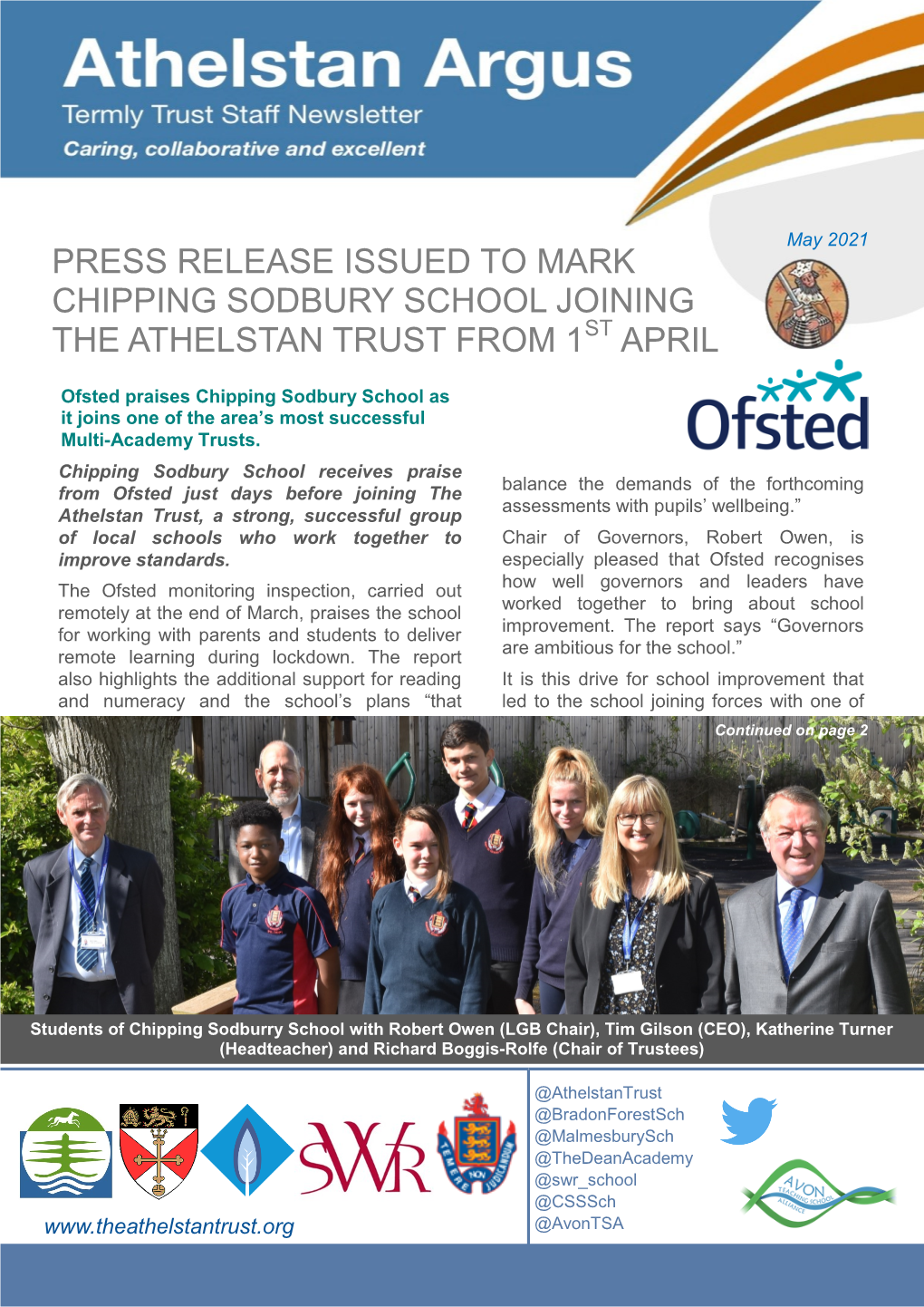 Press Release Issued to Mark Chipping Sodbury School Joining the Athelstan Trust from 1St April