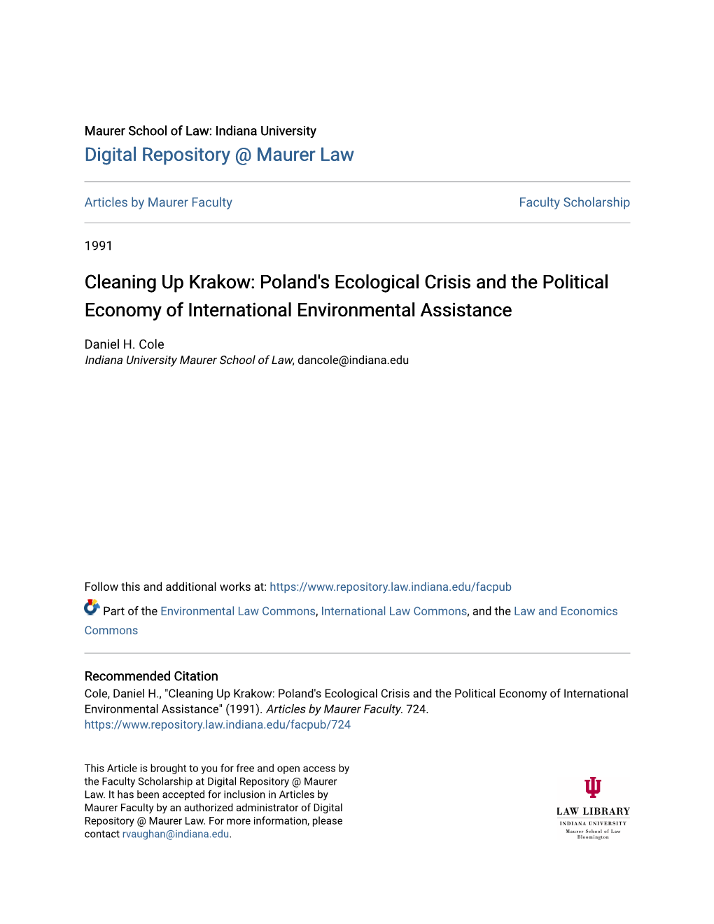 Cleaning up Krakow: Poland's Ecological Crisis and the Political Economy of International Environmental Assistance