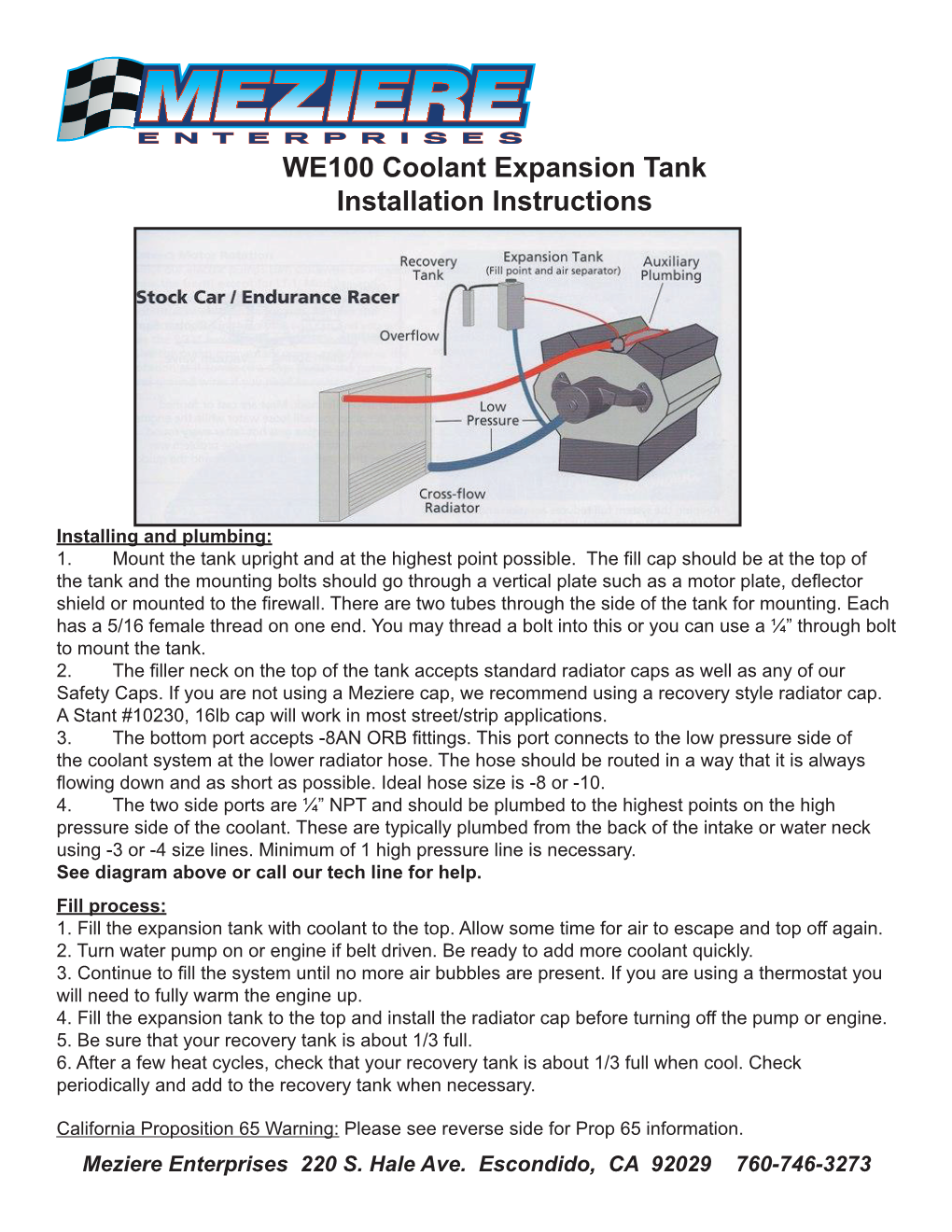 WE100 Coolant Expansion Tank Installation Instructions
