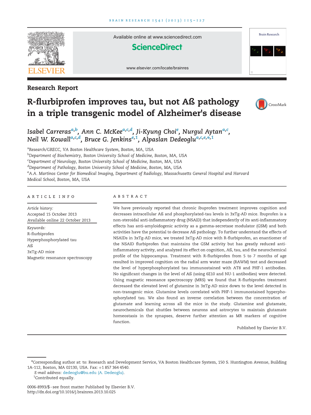 R-Flurbiprofen Improves Tau, but Not AЯ Pathology in a Triple Transgenic