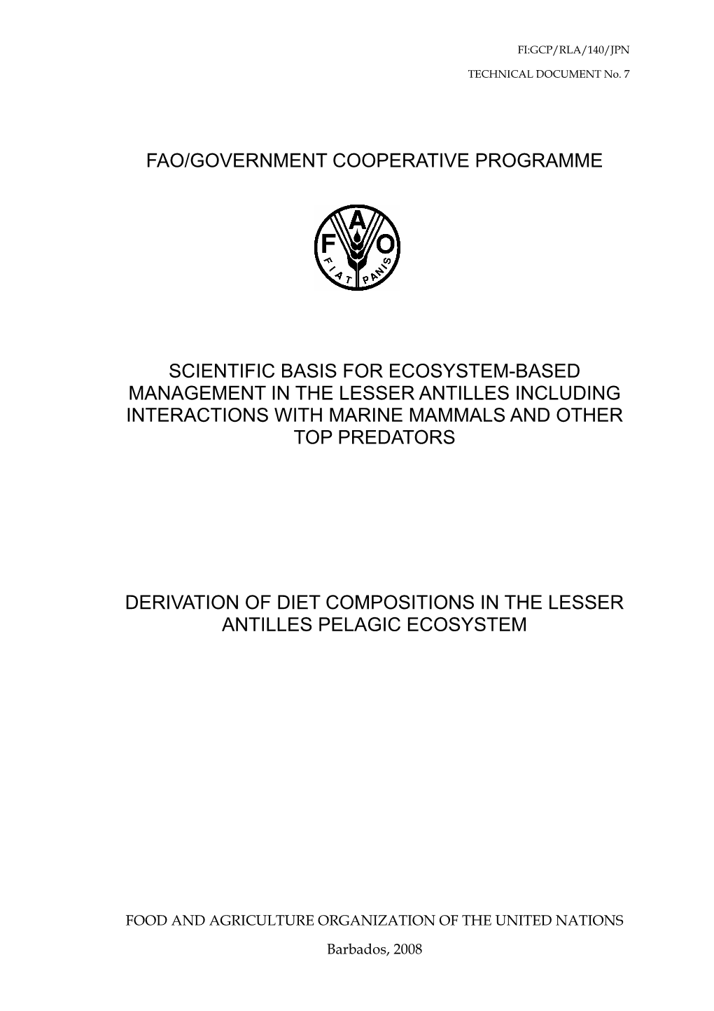 Fao/Government Cooperative Programme Scientific Basis