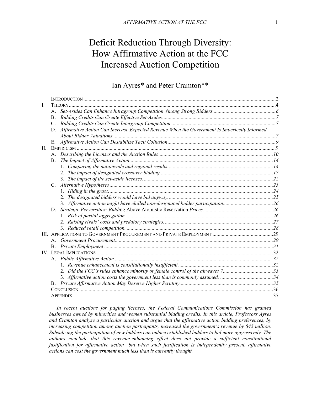 Deficit Reduction Through Diversity: How Affirmative Action at the FCC Increased Auction Competition