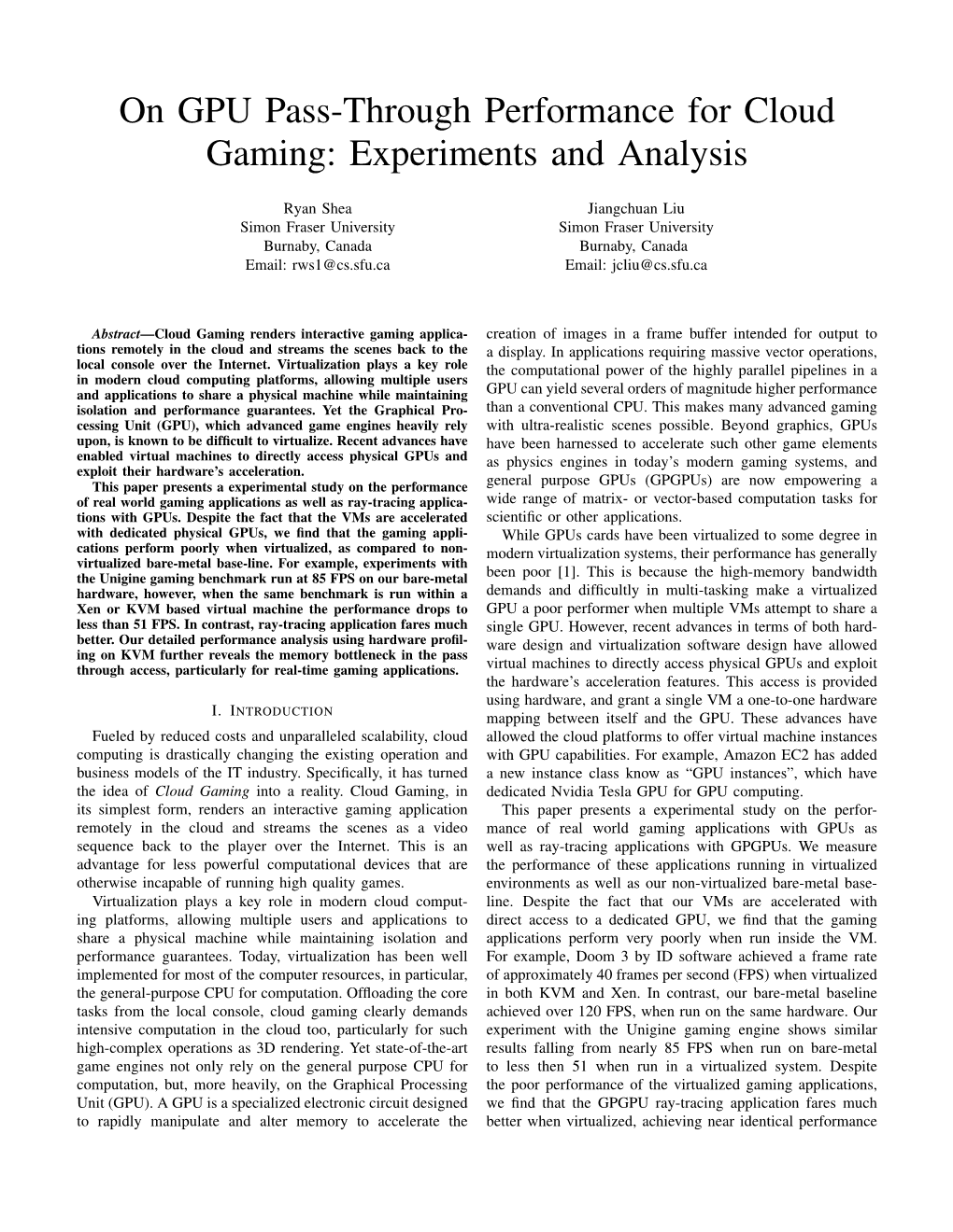 On GPU Pass-Through Performance for Cloud Gaming: Experiments and Analysis