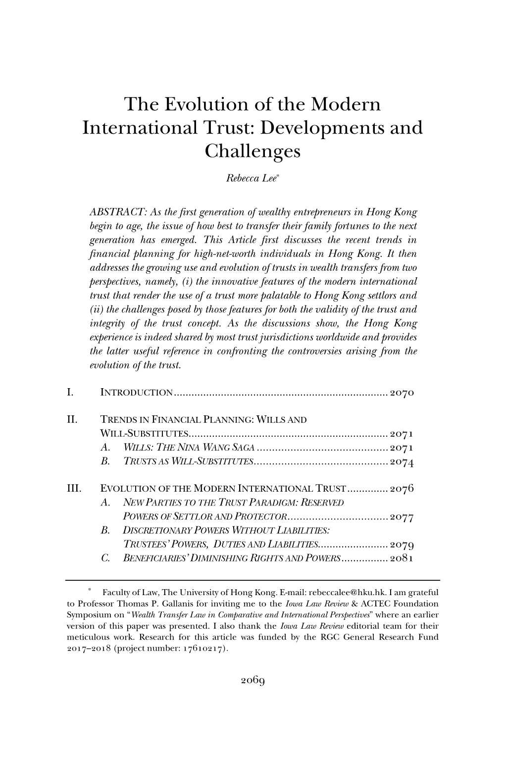 The Evolution of the Modern International Trust: Developments and Challenges