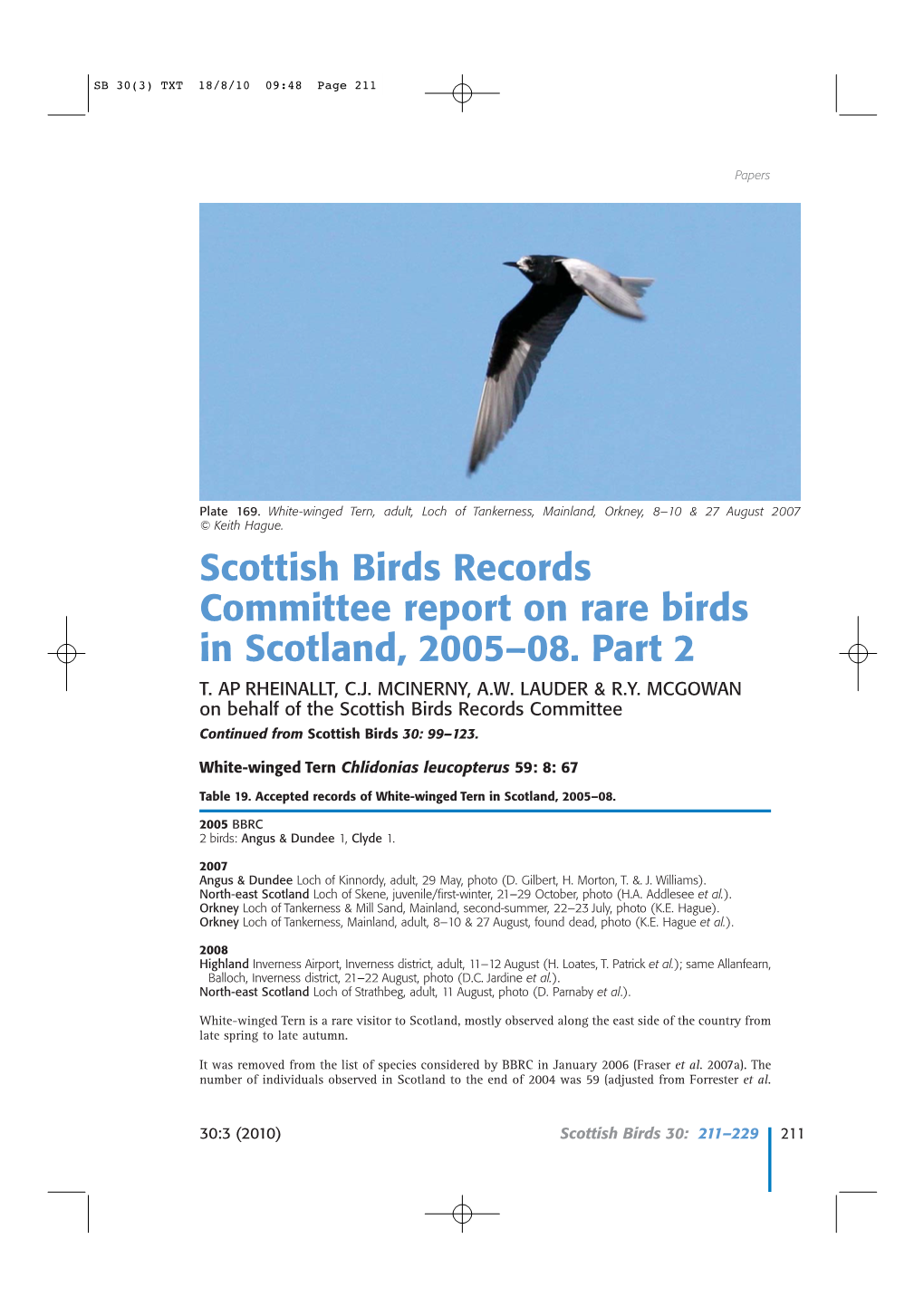 Scottish Birds Records Committee Report on Rare Birds in Scotland, 2005–08
