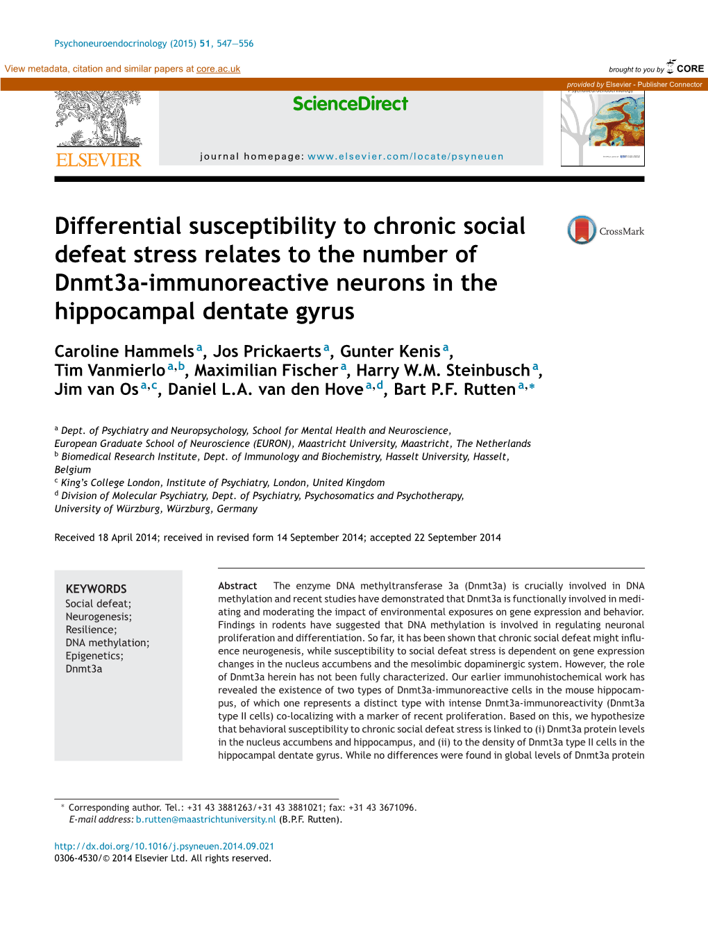 Differential Susceptibility to Chronic Social Defeat Stress Relates