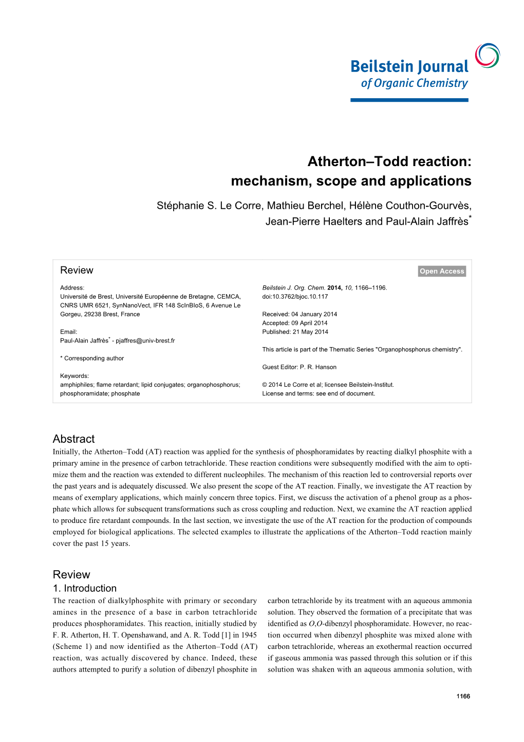 Atherton–Todd Reaction: Mechanism, Scope and Applications