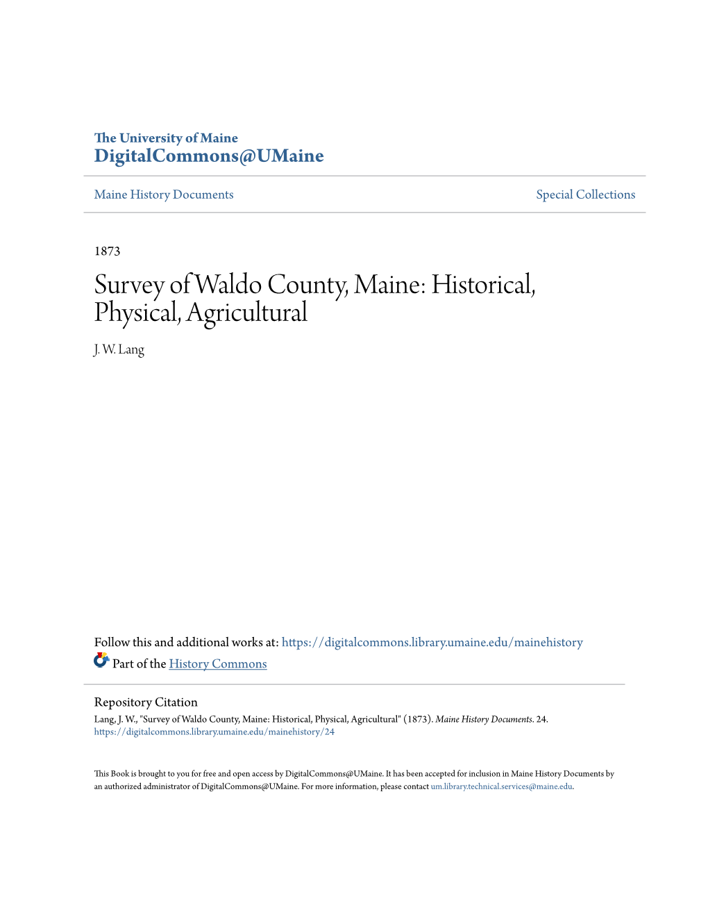 Survey of Waldo County, Maine: Historical, Physical, Agricultural J